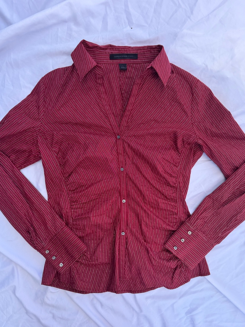 Express Sparkly Burgundy Pinstripe Dress Shirt